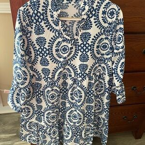 Blue and White Patterned Women's Top